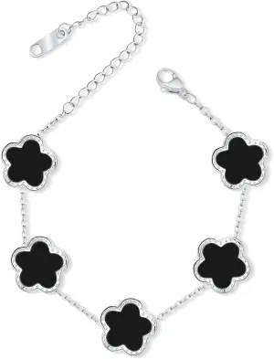 5 Leaf Clover Bracelet for Women Silver Stainless Steel Lucky Five Leaf Link Bracelet Jewelry Gift for Her