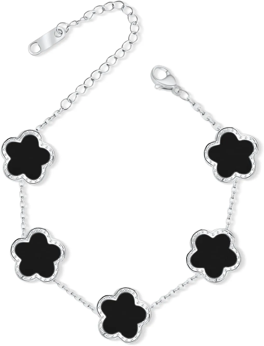 5 Leaf Clover Bracelet for Women Silver Stainless Steel Lucky Five Leaf Link Bracelet Jewelry Gift for Her