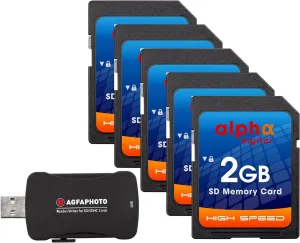 [5 Pack] Memory Card for Nikon D50 D40 D40X D3300 | 2GB Secure Digital (SD) Memory Cards x5 Plus Agfa Card Reader
