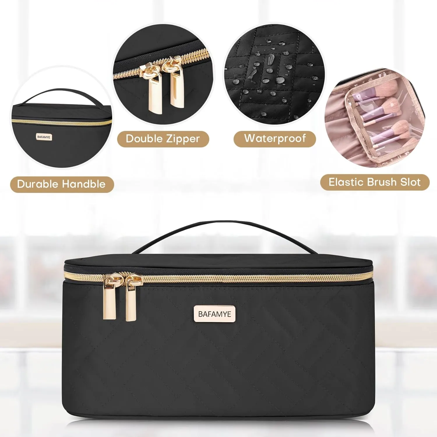 5L Travel Makeup Bag, Portable Cosmetic Bag for Women, Large Capacity Travel Toiletry Accessories Organizer case with Divider, Black 1.34 GAL