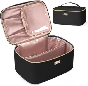 5L Travel Makeup Bag, Portable Cosmetic Bag for Women, Large Capacity Travel Toiletry Accessories Organizer case with Divider, Black 1.34 GAL