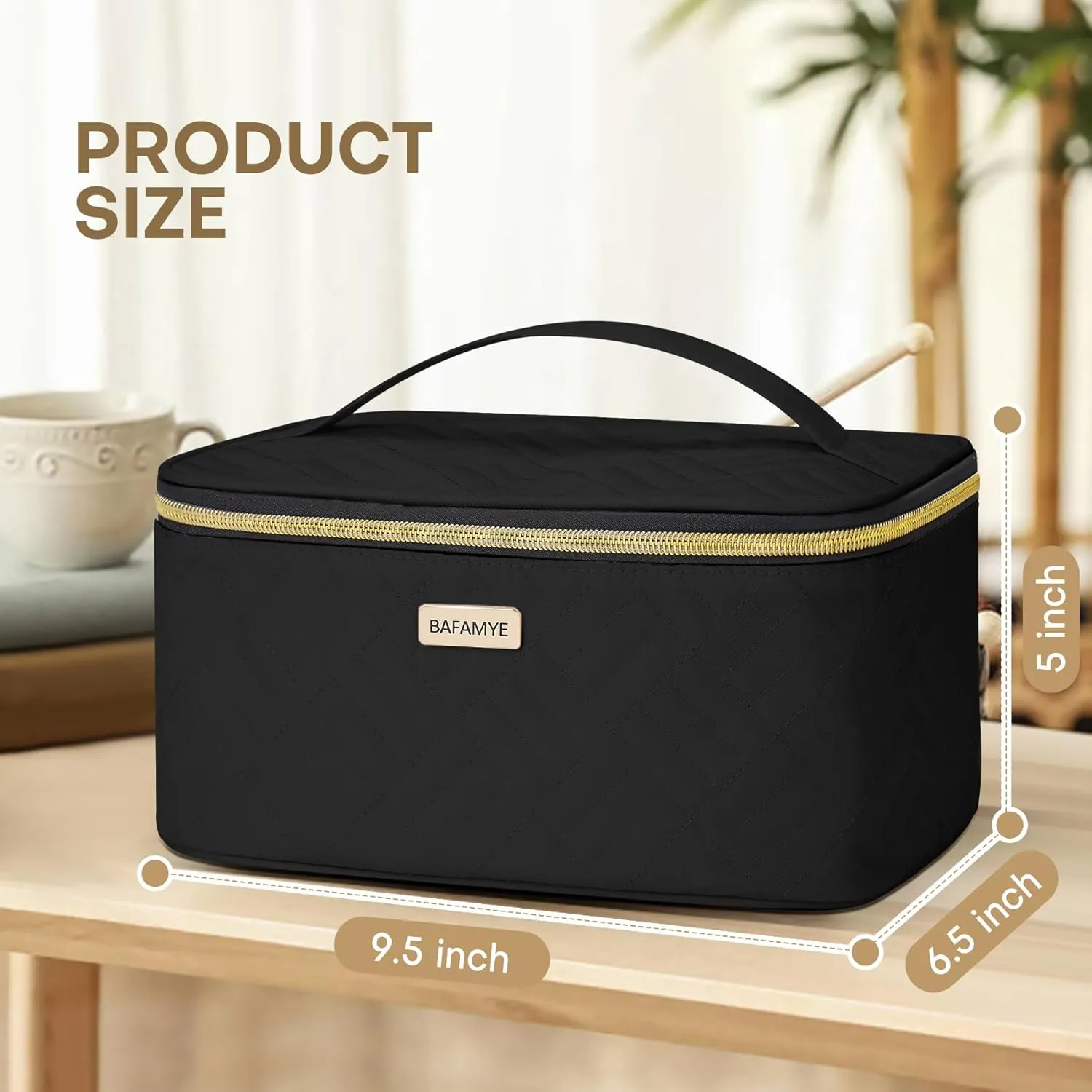 5L Travel Makeup Bag, Portable Cosmetic Bag for Women, Large Capacity Travel Toiletry Accessories Organizer case with Divider, Black 1.34 GAL
