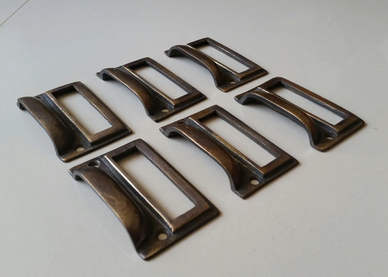 6 Antique Style Card File Cabinet Handle, Label Holders with Cup Bin Pull Handles, Organizing  #F1