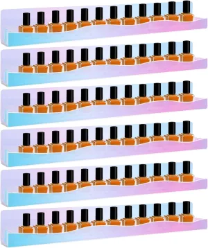 6 Pack Nail Polish Rack Wall Mounted Shelf, 15" Rainbow Iridescent Acrylic Floating Nail Polish Shelves, Nail Polish Organizer Wall Display Rack for Nail Supplies