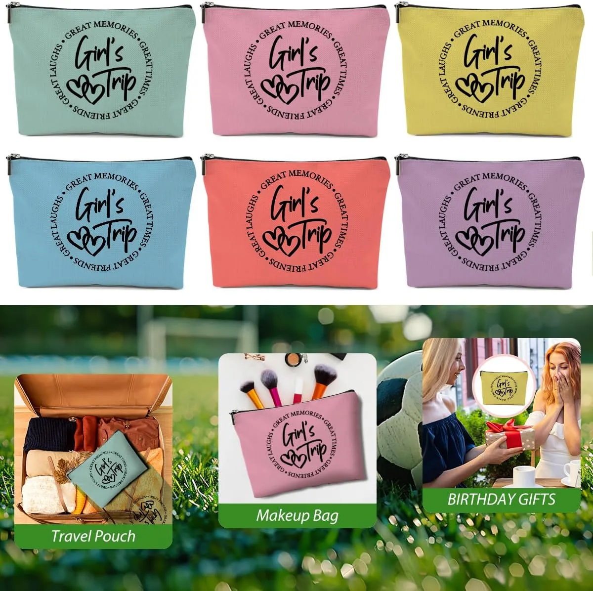 6 Pcs Girls Trip Gifts Favors, Girls Weekend Gifts Makeup Bag, Bestie Gifts Weekend Bag Travel Gifts Vacation Cosmetic Bag, Friendship Gifts for Women Friend, Graduation Wedding Gifts Toiletry Bag