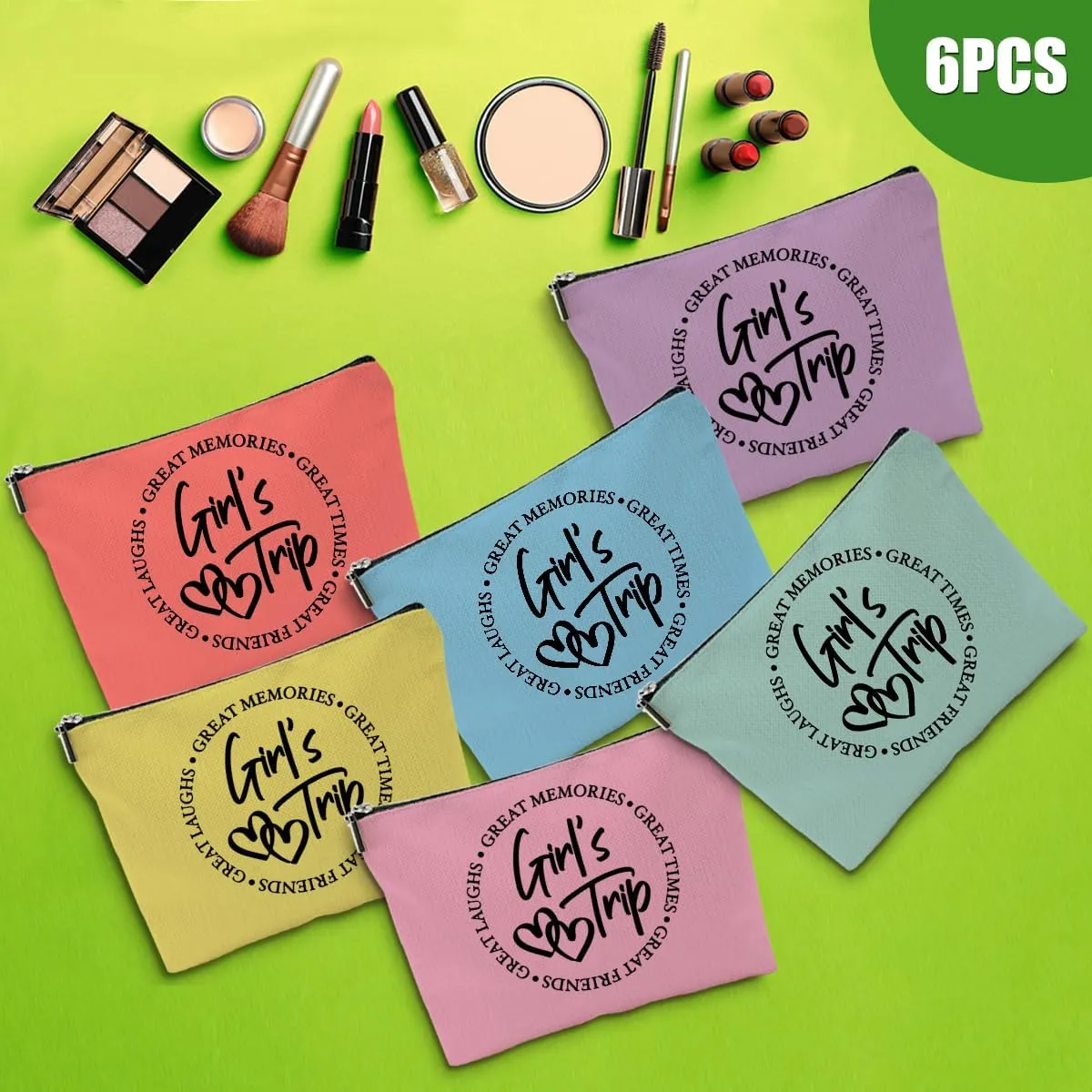 6 Pcs Girls Trip Gifts Favors, Girls Weekend Gifts Makeup Bag, Bestie Gifts Weekend Bag Travel Gifts Vacation Cosmetic Bag, Friendship Gifts for Women Friend, Graduation Wedding Gifts Toiletry Bag