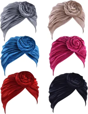6 Pieces Women Turban Hat Head Wraps for Women Twist Knot Pre-Tied Bonnet Turbans for Women