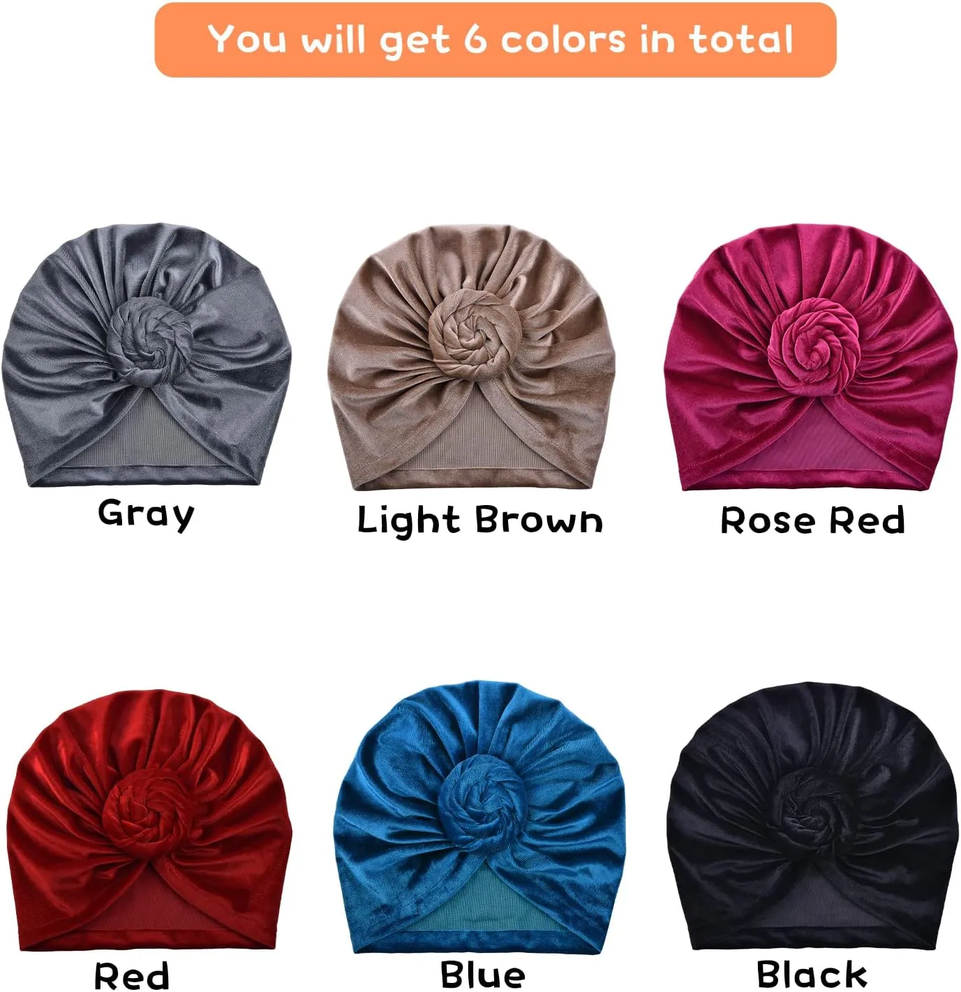 6 Pieces Women Turban Hat Head Wraps for Women Twist Knot Pre-Tied Bonnet Turbans for Women