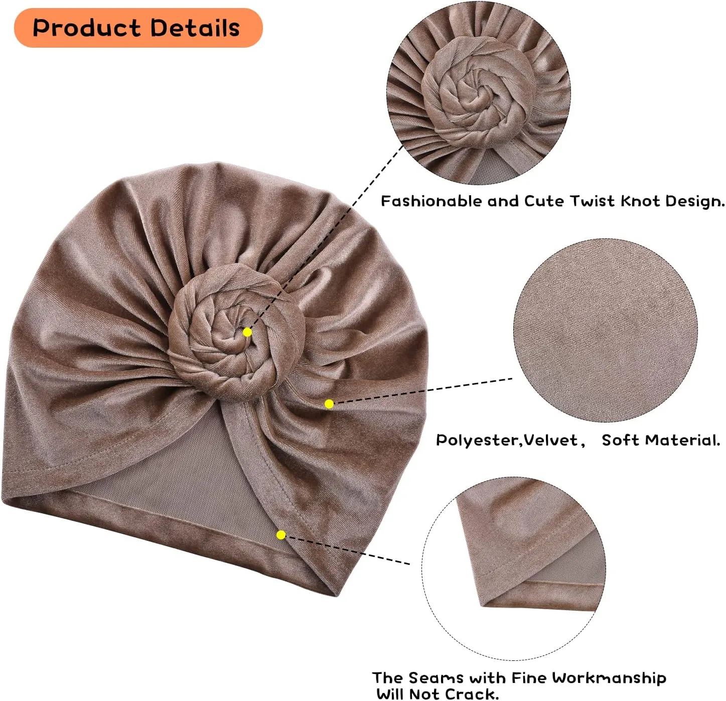 6 Pieces Women Turban Hat Head Wraps for Women Twist Knot Pre-Tied Bonnet Turbans for Women