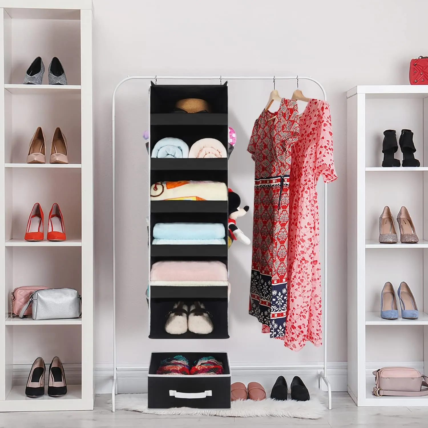 66LBS-Capacity Hanging Closet Organizer, Collapsible Hanging Closet Shelves, Hanging Purse Handbag Organizer for Closet & RV,42.5" H X 12.2" W X 13.6" D, 1-Pack A Black