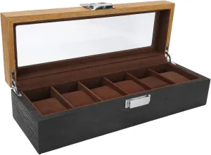 6slots Watch Box Organizer For Men,Solid Wood Watch Box,Jewelry Watch Display,Storage Organizer,Wood Storage Watch Case Organizer With Glass Display Top,Wood Watch Display Case
