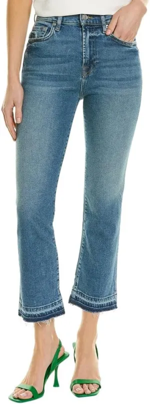 7 For All Mankind Women's High-Waist Slim Kick with Raw Hem in Luxe Vintage Iris Blue