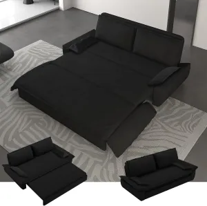 70.1" Futon Sofa Bed Queen Size, Pull Out Bed, 3-in-1 Convertible Sleeper Sofa with 2 Soft Pillows, Modern Velvet Futon Couch for Living Room, Small Space, Apartment, Bedroom, Black