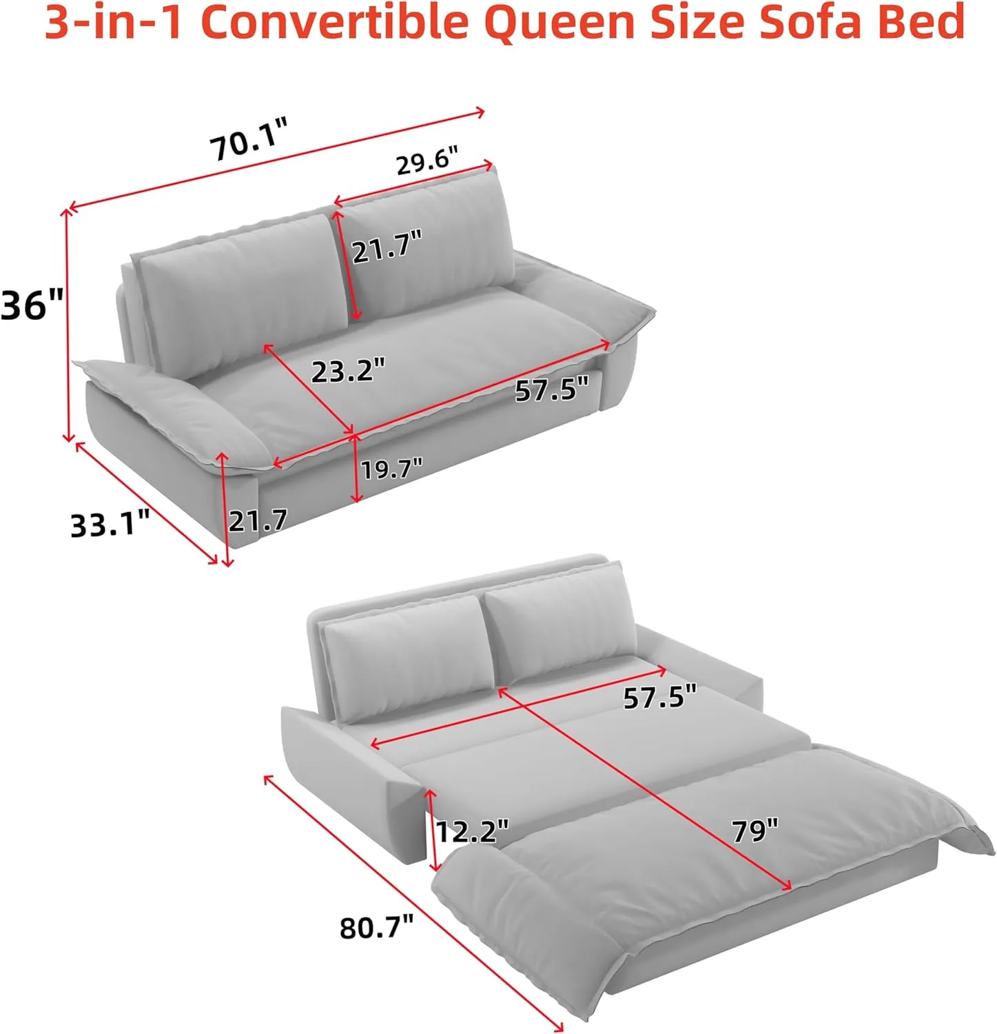 70.1" Futon Sofa Bed Queen Size, Pull Out Bed, 3-in-1 Convertible Sleeper Sofa with 2 Soft Pillows, Modern Velvet Futon Couch for Living Room, Small Space, Apartment, Bedroom, Black
