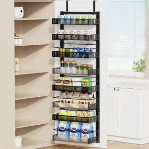 8-Tier Over the Door Pantry Organizer, 2 in 1 Large Door Spice Rack with Adjustable Metal Baskets, Heavy Duty Hanging or Wall Mounted Storage Organizer for Kitchen Pantry and Room Wall