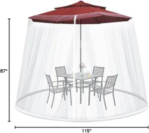 9-11 FT Umbrella Net for Outdoor Umbrella, Universal Hanging Mosquito Net for Patio,Polyester Mesh Umbrella Screen for Patio Tables with Zipper(White)