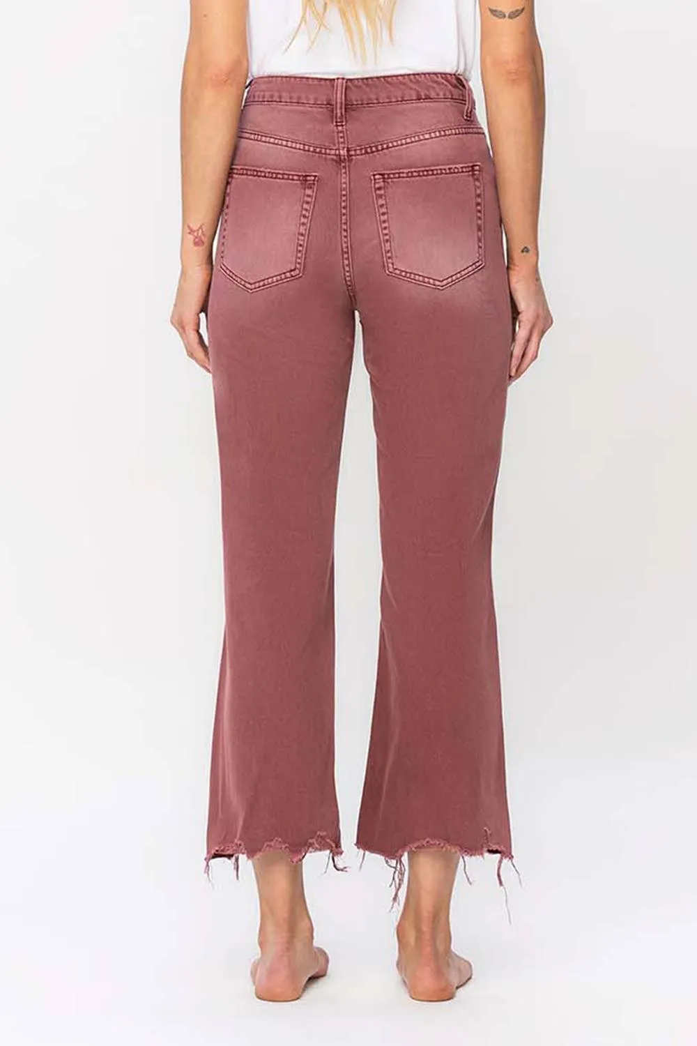 90'S VINTAGE SUPER HIGH RISE CROP FLARE JEANS | RUSSET BROWN