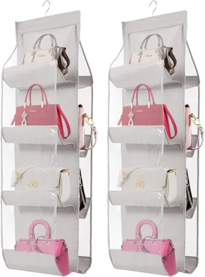 AARAINBOW 2 Packs Hanging Handbag Purse Organizer for Closet, Womens Purse Storage Bag, 8 Pockets Wardrobe Space Saving Purse Holder, Wardrobe Handbag Organizer, 41L*13.5W (B, 2 Gray)
