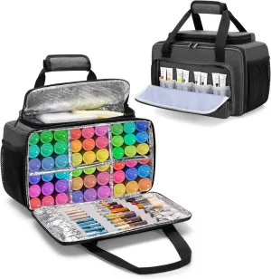 Acrylic Paint Storage Case Hold up to 54 Bottles (2 oz), Paint Carrying Case with Shoulder Strap and Handle, Paint Bottle Organizer Bag with Brush Storage, Easy Cleaning Liner, Grey, Patented Design