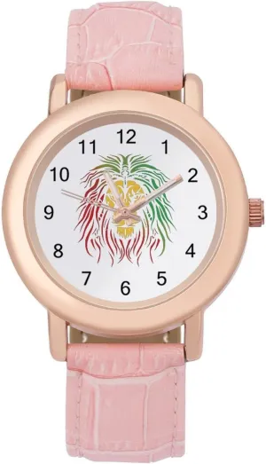 African Jamaica Lion Rasta Women's Leather Strap Watch Elegant Leather Band Ladies Watches Three-Hand Watch
