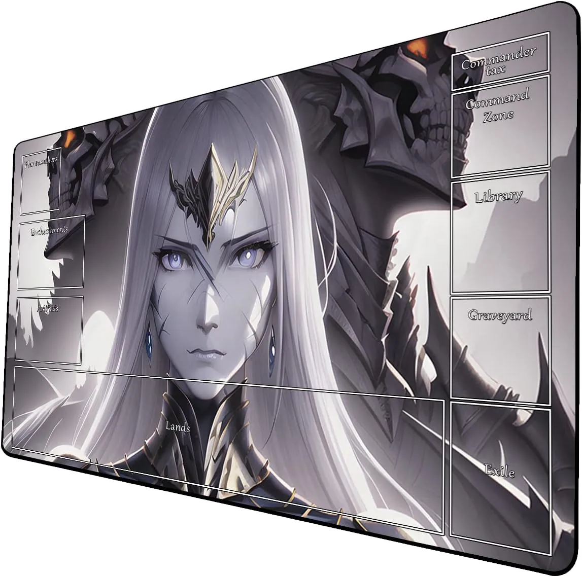 AI Painting TCG Playmat - MTG Trading Card Game Mat with Zone Layout, 24x14 Inches Premium MTG Play Mat - The Perfect Companion for Intense Card Battles - Fantasy Dark Skull Black Lotus 509A274