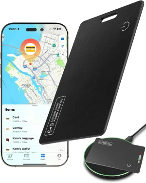 Air Tag (2025) iOS Only Bluetooth Tracker Card with Apple Find My, Rechargeable Smart Card Wallet Finder GPS Tracker, Keys Finder and Item Locator for Keys, Bags, Passports, 1 Pack