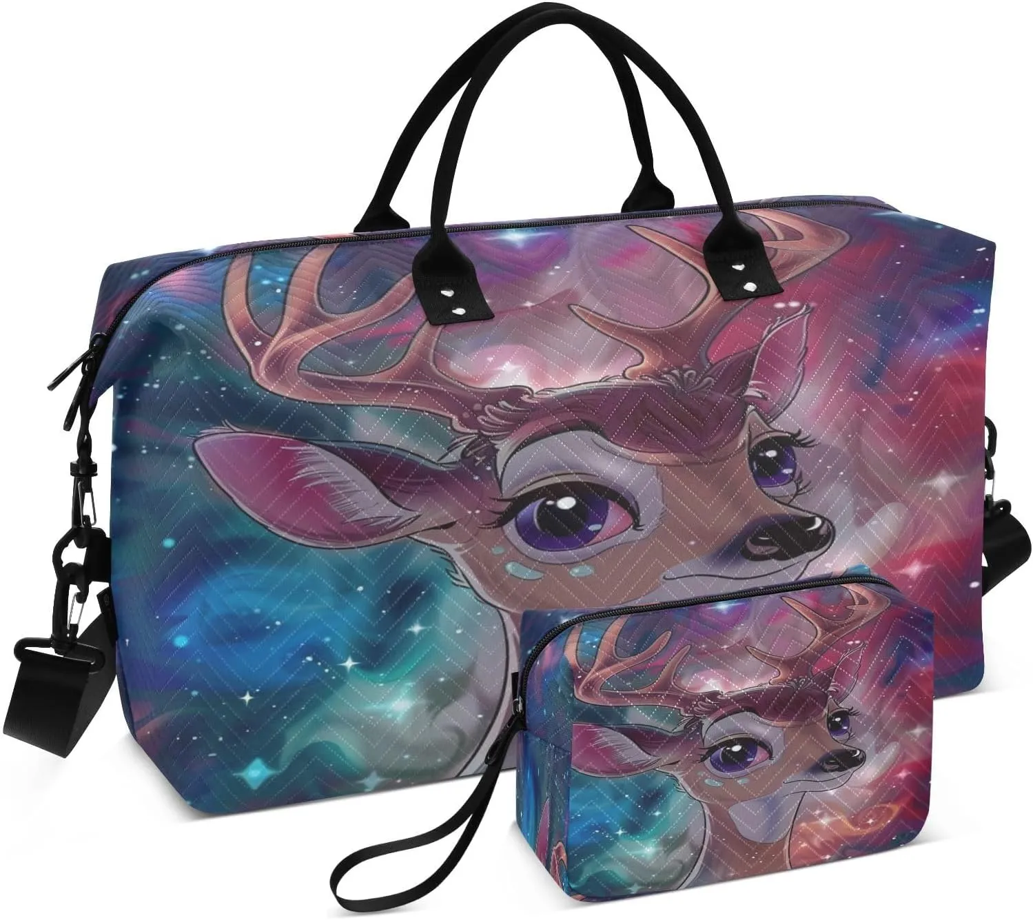 ALAZA Cute Deer in The Galaxy Travel Duffel Bag Gym Bag Sports Tote Bag Weekender Overnight Travel Bag for Women Men Business Trip Workout