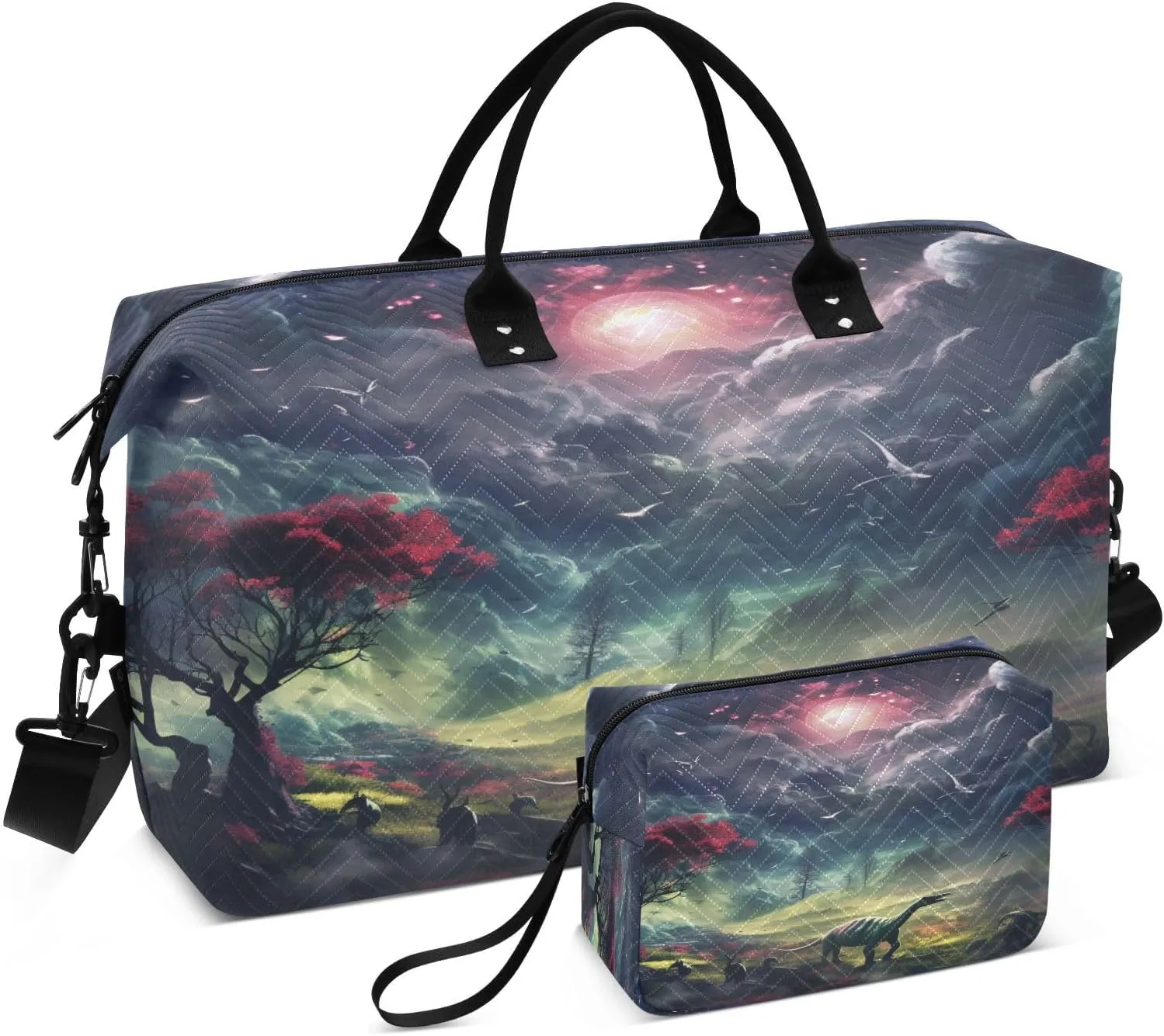 ALAZA Dinosaur Forest Travel Duffel Bag Gym Bag Sports Tote Bag Weekender Overnight Travel Bag for Women Men Business Trip Workout
