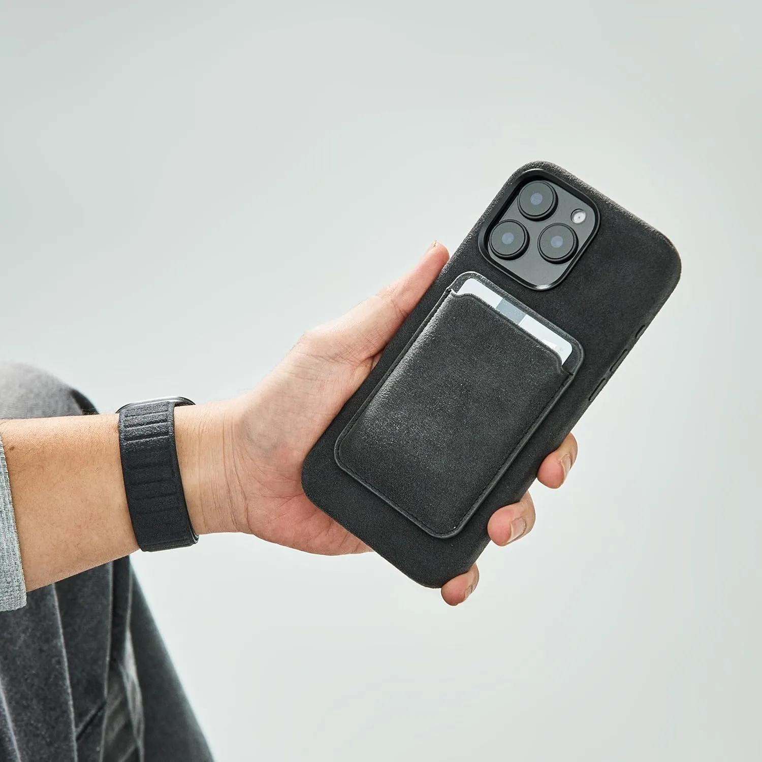Alcantara Cardholder, Magnetic Wallet Compatible with iPhone 12/13/14/15/16 Series,Card Holder Compatible with MagSafe Magnet (Black)