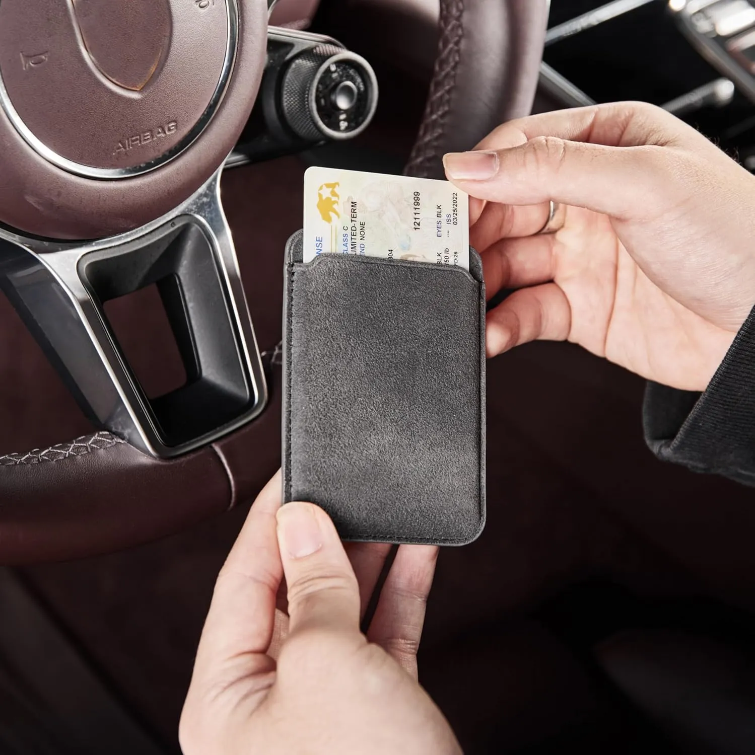 Alcantara Cardholder, Magnetic Wallet Compatible with iPhone 12/13/14/15/16 Series,Card Holder Compatible with MagSafe Magnet (Black)