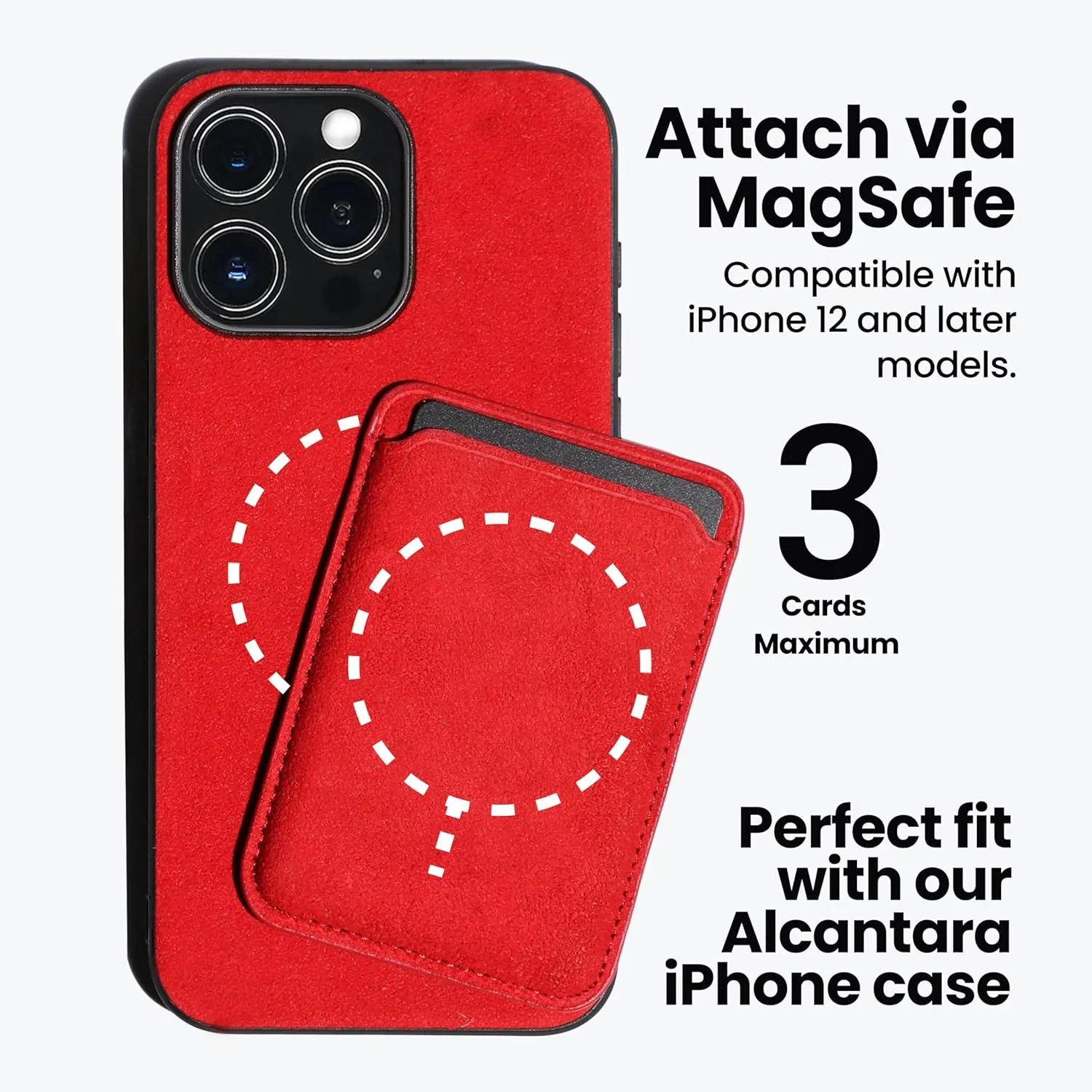 Alcantara Cardholder, Magnetic Wallet Compatible with iPhone 12/13/14/15/16 Series,Card Holder Compatible with MagSafe Magnet (Black)