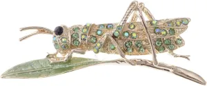 Alilang Synthetic Peridot Green Rhinestone Crystal Insect Grasshopper Locust Leaf Big Pin Brooch