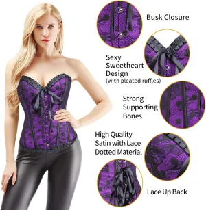 Alivila.Y Fashion Womens Vintage Floral Denim Overbust Corset Bustier Top