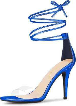 Allegra K Women's Clear Strap Stiletto Heel Lace Up Heels Sandals