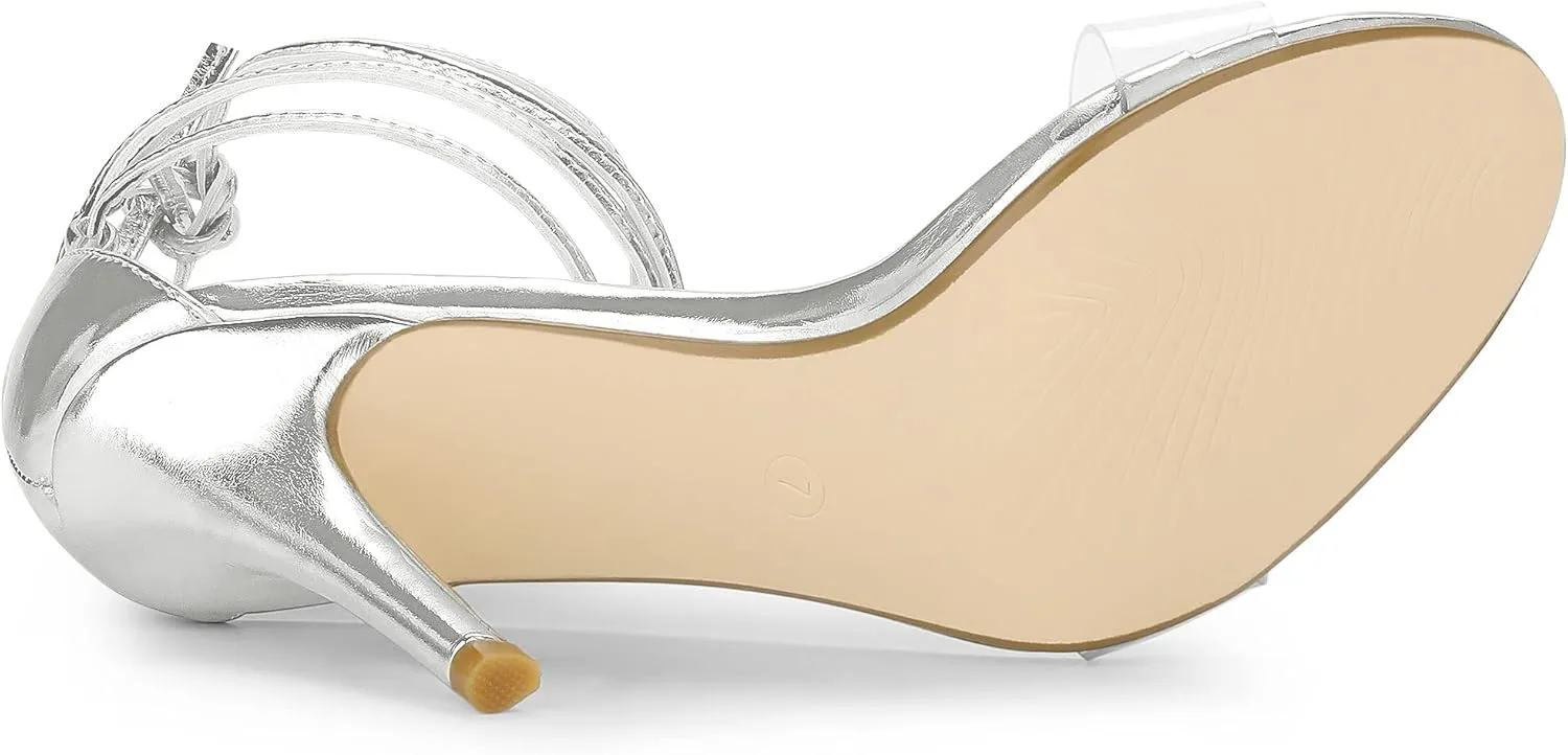 Allegra K Women's Clear Strap Stiletto Heel Lace Up Heels Sandals