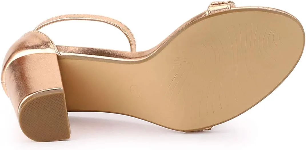 Allegra K Women's Rhinestone Ankle Strap Chunky Heels Sandals
