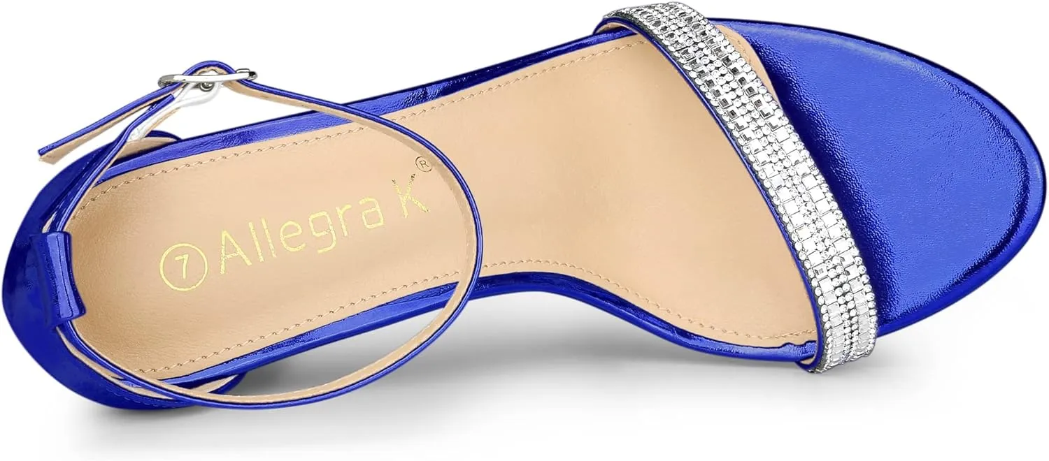 Allegra K Women's Rhinestone Ankle Strap Chunky Heels Sandals