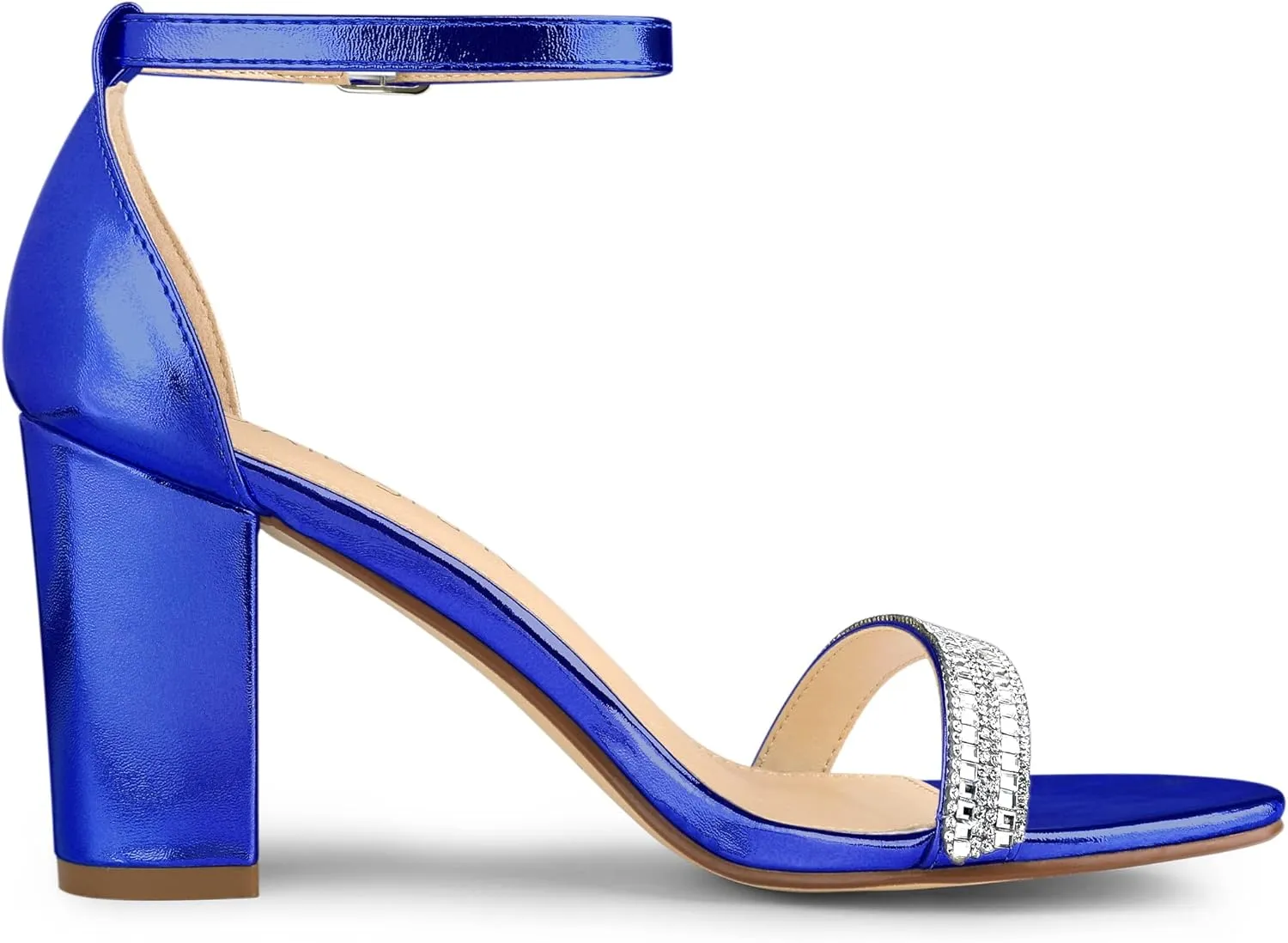Allegra K Women's Rhinestone Ankle Strap Chunky Heels Sandals