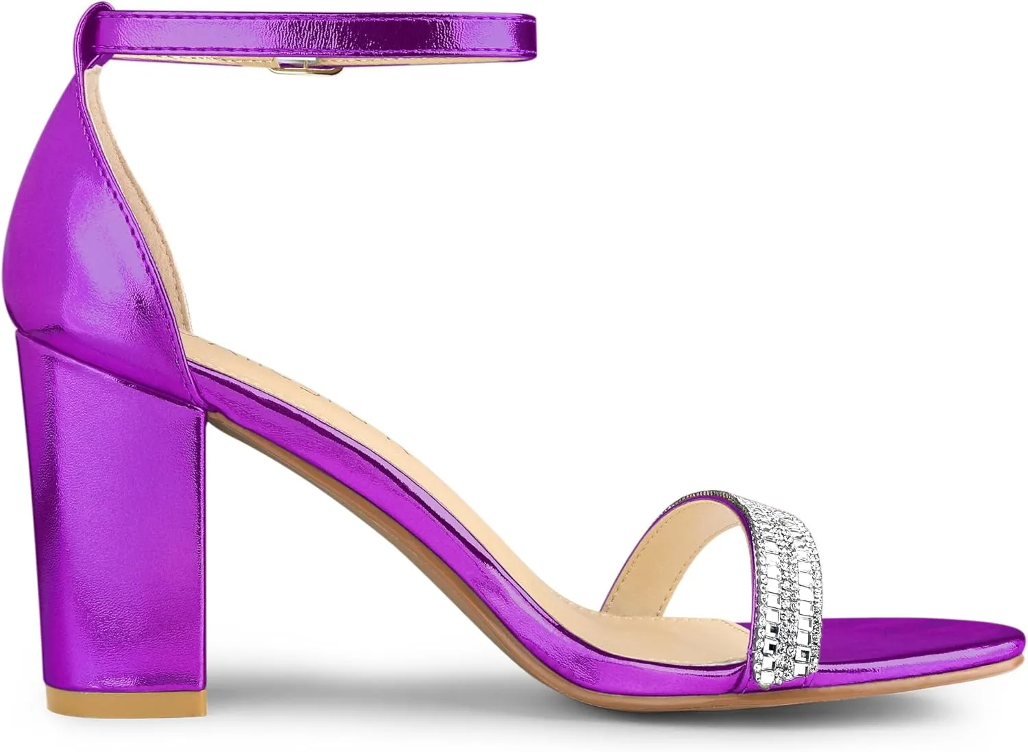 Allegra K Women's Rhinestone Ankle Strap Chunky Heels Sandals