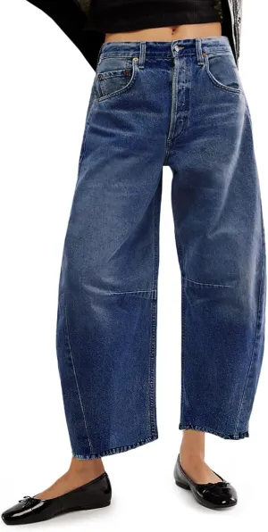 Allimy Womens High Waisted Barrel Horseshoe Baggy Jeans Trendy 2025 with Raw Hem Non Stretch