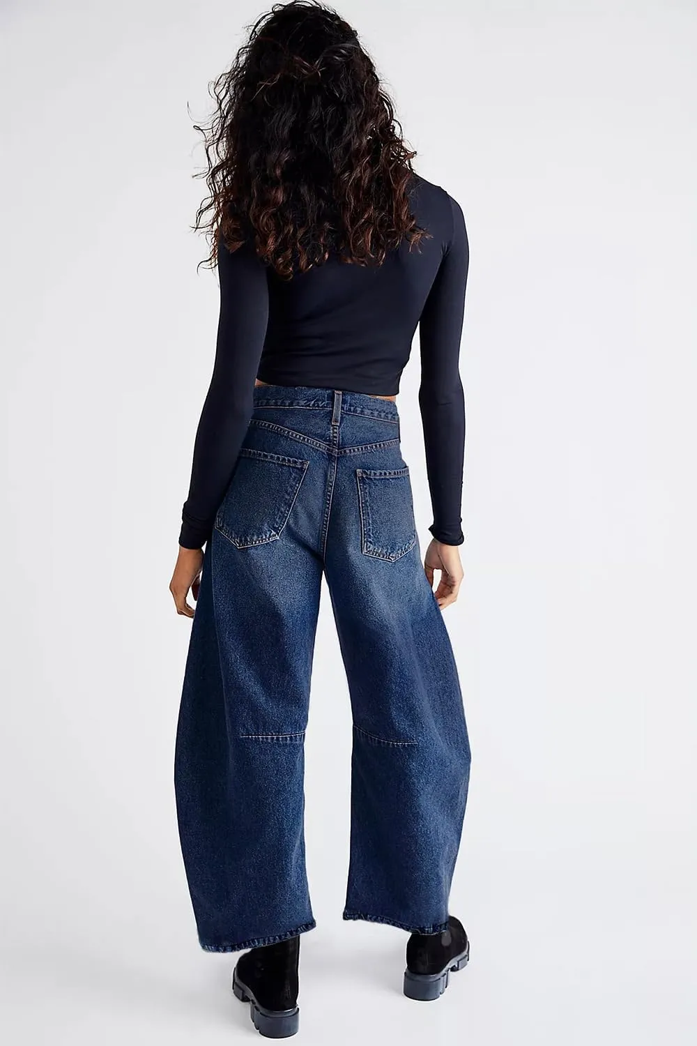 Allimy Womens High Waisted Barrel Horseshoe Baggy Jeans Trendy 2025 with Raw Hem Non Stretch