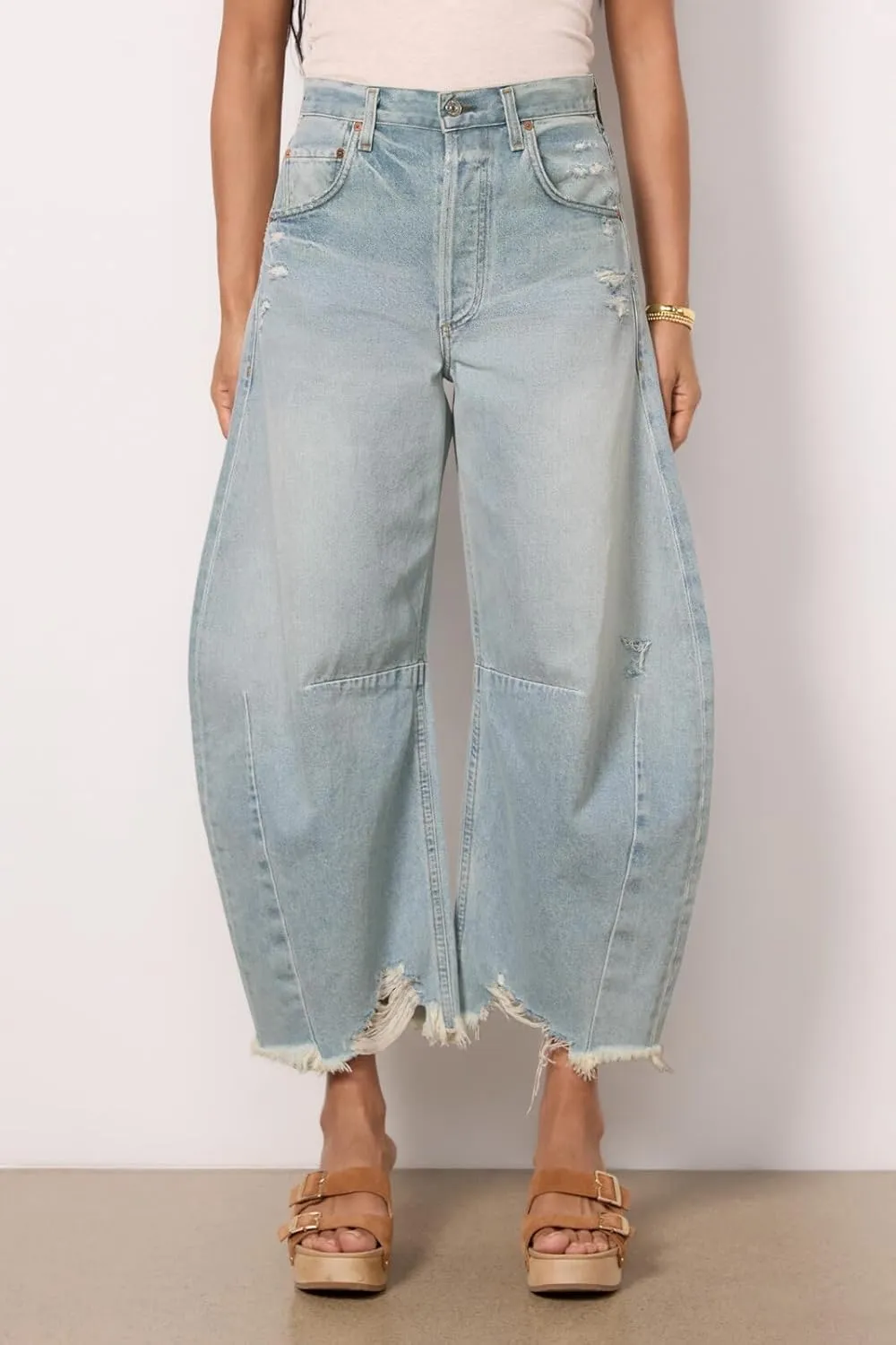Allimy Womens Jeans Mid High Waisted Wide Leg Cut Horseshoe Baggy Raw Hem Jeans for Women Trendy 2025 Denim Pants