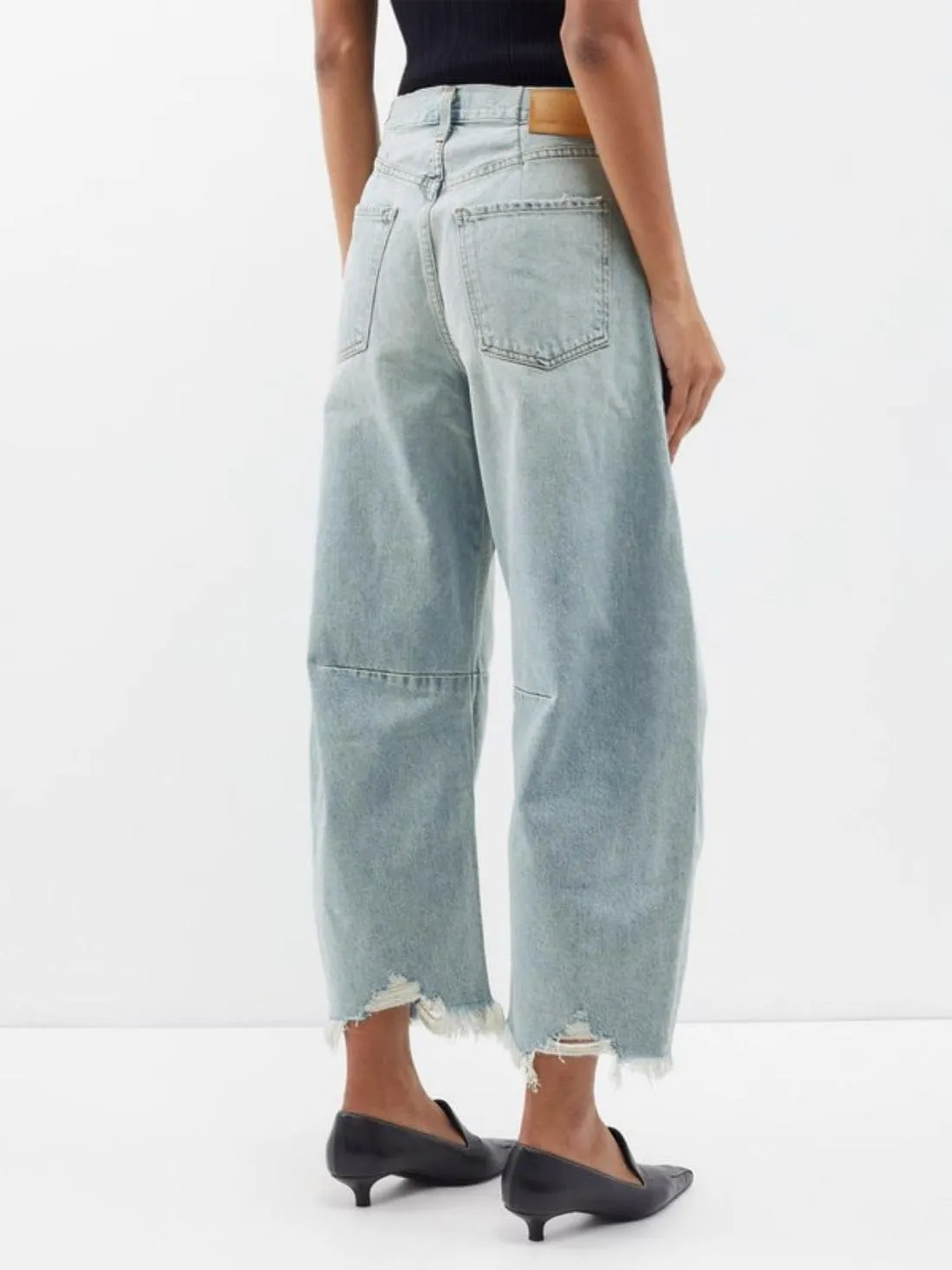Allimy Womens Jeans Mid High Waisted Wide Leg Cut Horseshoe Baggy Raw Hem Jeans for Women Trendy 2025 Denim Pants