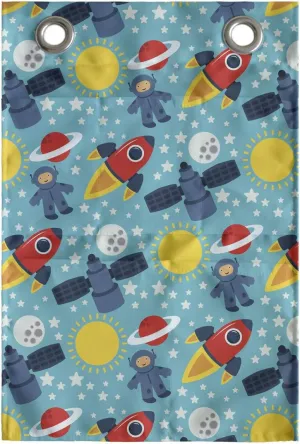 Ambesonne Astronaut Hanging Pocket Organizer, Vibrant Graphic with Cosmonaut Stars Rocket Sun Mercury Cartoon, Printed Polyester Storage Bag with Pockets, 14" x 20", Multicolor