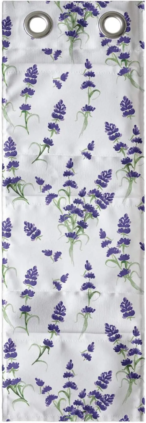 Ambesonne Flower Hanging Pocket Organizer, Watercolor Lavender Flowering Fragrant Pale Plant Essential Oil Extract Temperate, Printed Polyester Storage Bag with Pockets, 9" x 27", Violet Green