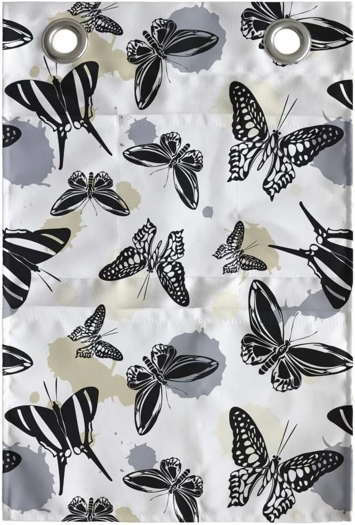 Ambesonne Insects Hanging Pocket Organizer, Demonstration of Repetitive Various Butterflies on a Plain Background, Printed Polyester Storage Bag with Pockets, 14" x 20", White and Multicolor