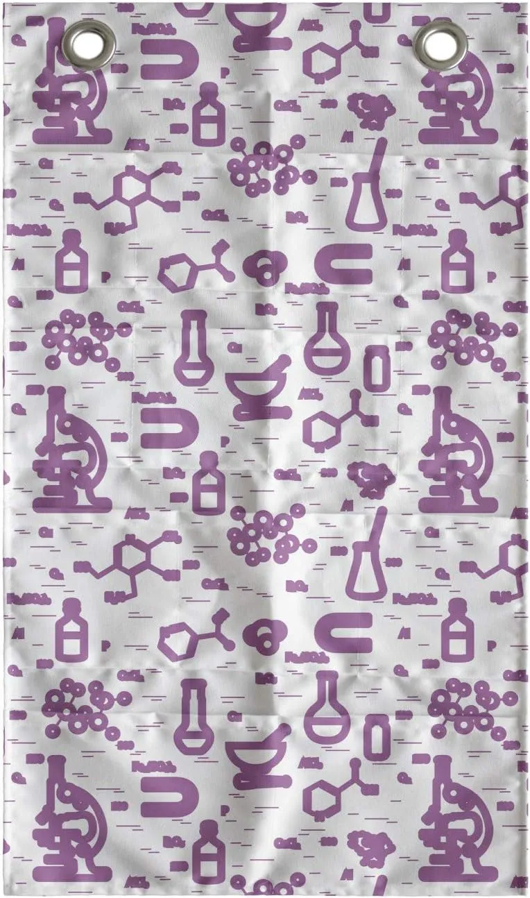 Ambesonne Lab Hanging Pocket Organizer, Scientific Research Elements Microscope Tubes and Signs and, Printed Polyester Storage Bag with Pockets, 21" x 31", Fuchsia and White