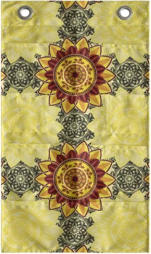 Ambesonne Mandala Hanging Pocket Organizer, Vibrant Yellow Mandala with Floral Framework Petals Boho, Printed Polyester Storage Bag with Pockets, 21" x 31", Yellow Black Ruby