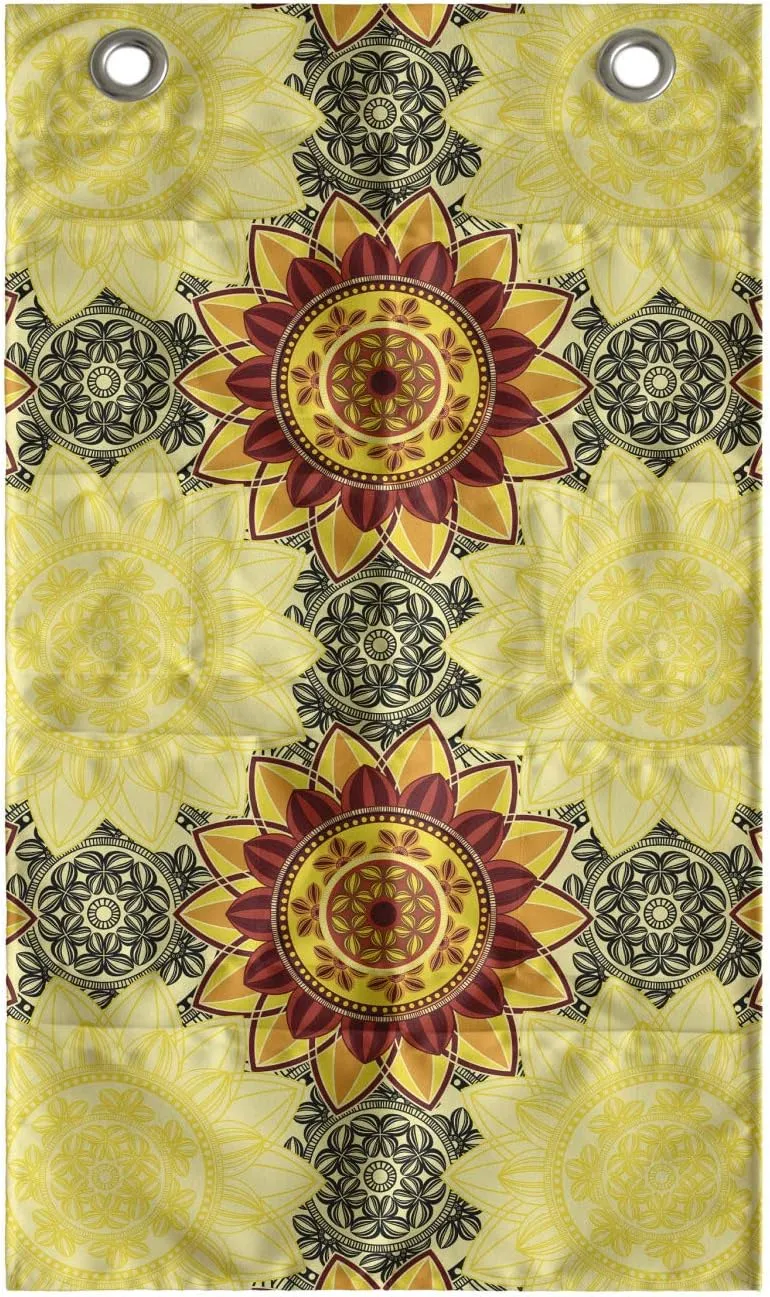 Ambesonne Mandala Hanging Pocket Organizer, Vibrant Yellow Mandala with Floral Framework Petals Boho, Printed Polyester Storage Bag with Pockets, 21" x 31", Yellow Black Ruby
