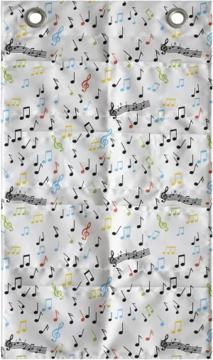Ambesonne Music Hanging Pocket Organizer, Symbolic Music Notes Joy Vibes Pitch Beat Rhythm Sound Sonic Timbre Design, Printed Polyester Storage Bag with Pockets, 21" x 31", Multicolor